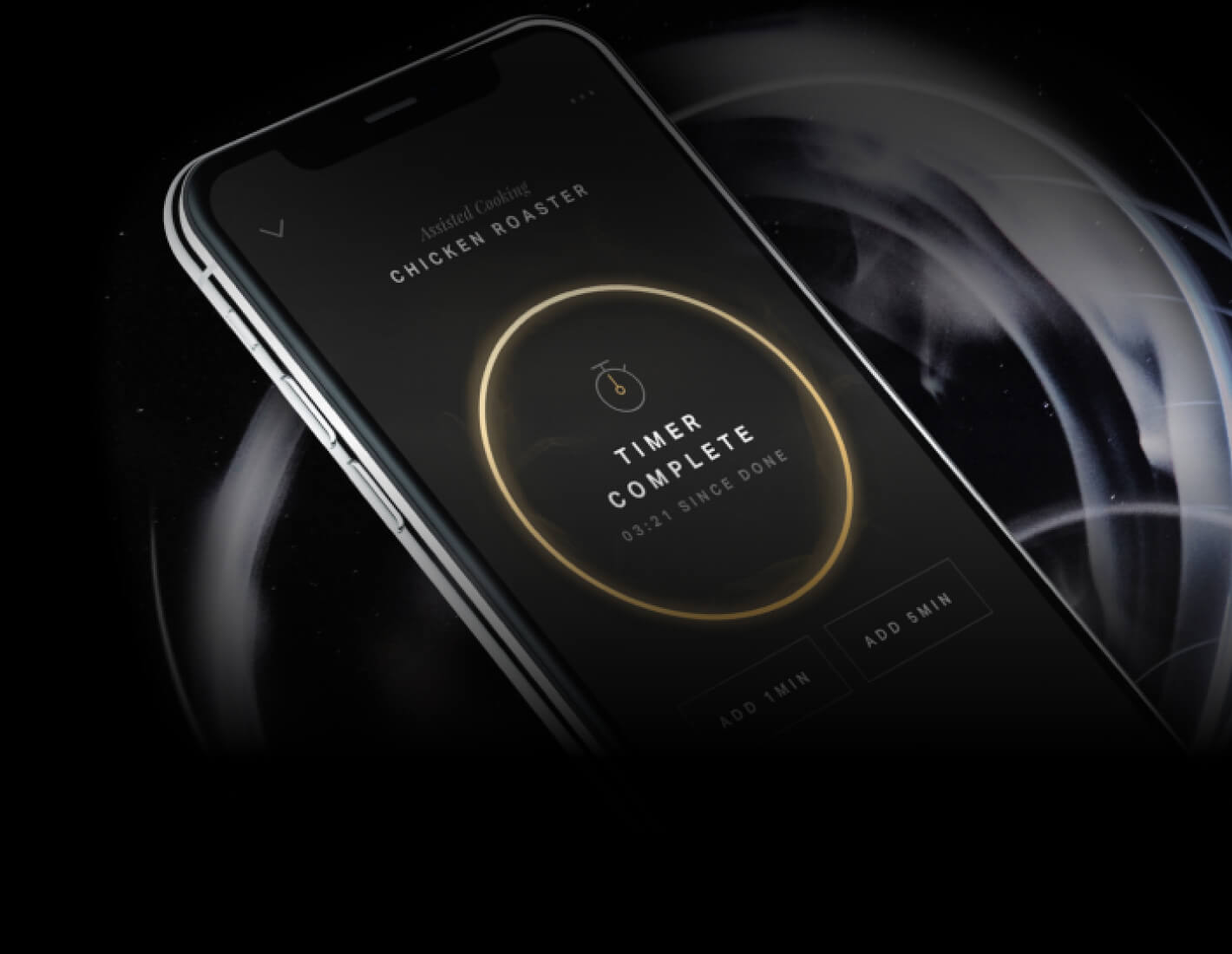 Un téléphone avec l'application JennAir® ouverte, affichant une minuterie.